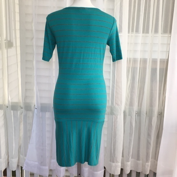 LULAROE “Julia” teal with grey stripes dress - Picture 4 of 5
